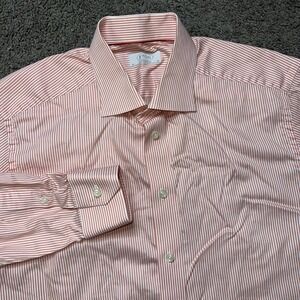 Eton Shirt Mens 16 41 Pink White Striped Dress Long Sleeve Button Front Pocket